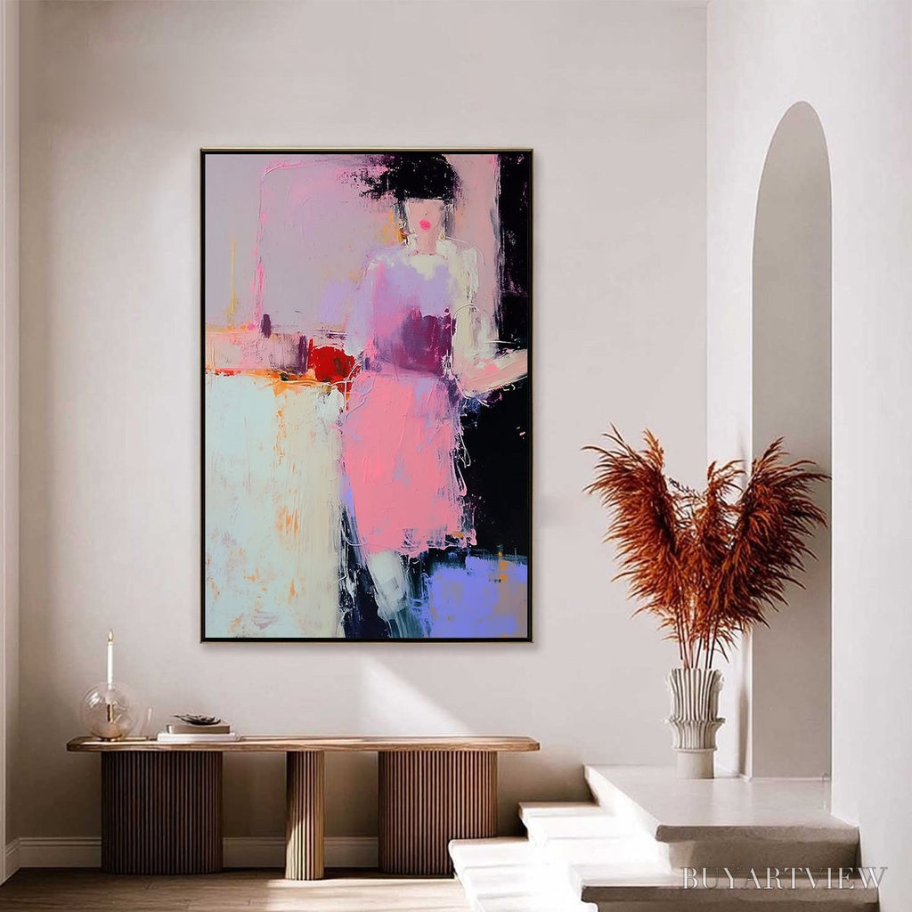 ARTOVITAS Enigma in Pink – Textured Abstract Portrait Painting of a Woman - image 4