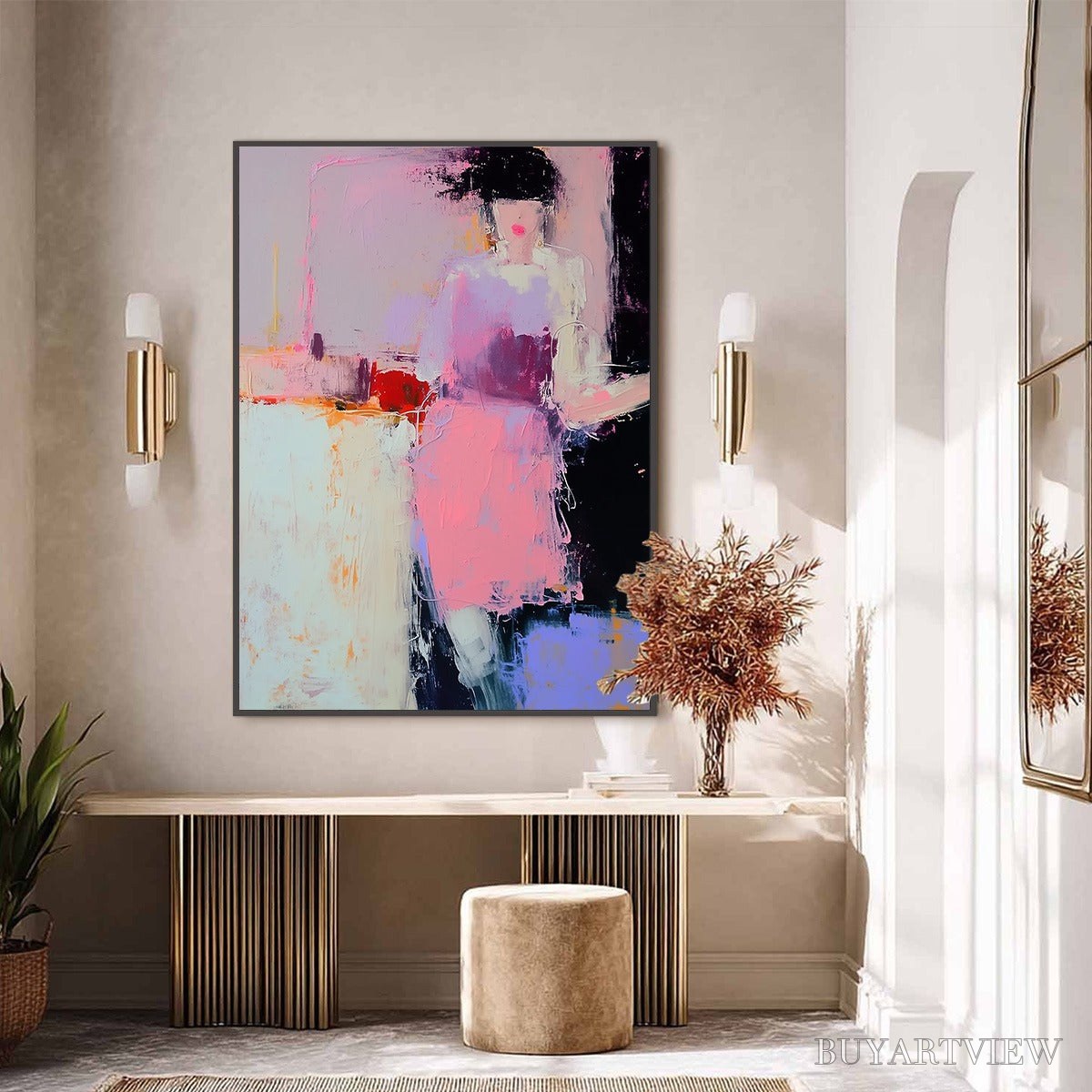 ARTOVITAS Enigma in Pink – Textured Abstract Portrait Painting of a Woman - image 6