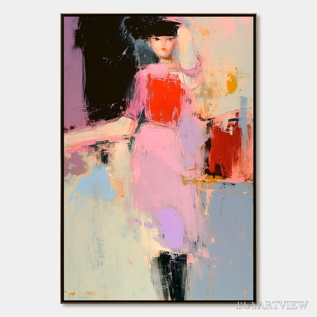 ARTOVITAS Enigma in Pink – Modern Abstract Figurative Portrait Painting - image 1