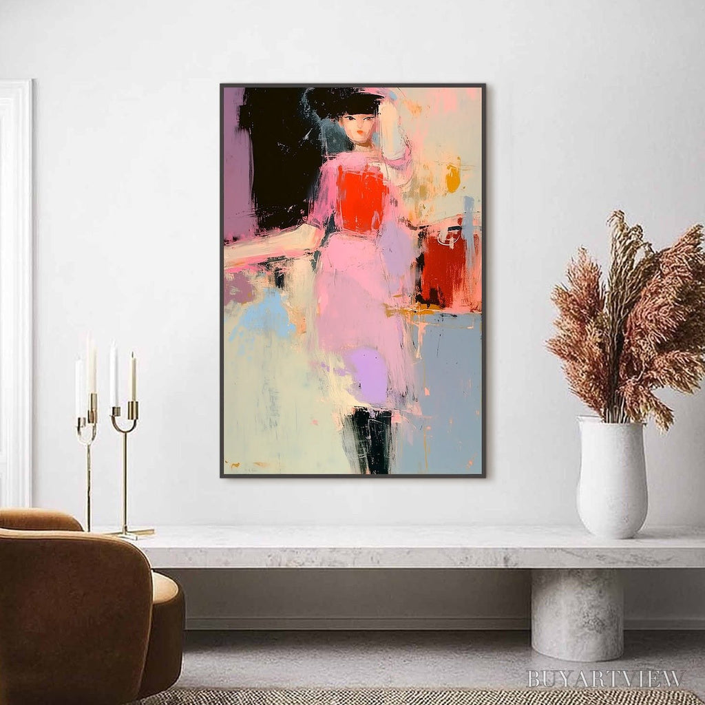 ARTOVITAS Enigma in Pink – Modern Abstract Figurative Portrait Painting - image 2