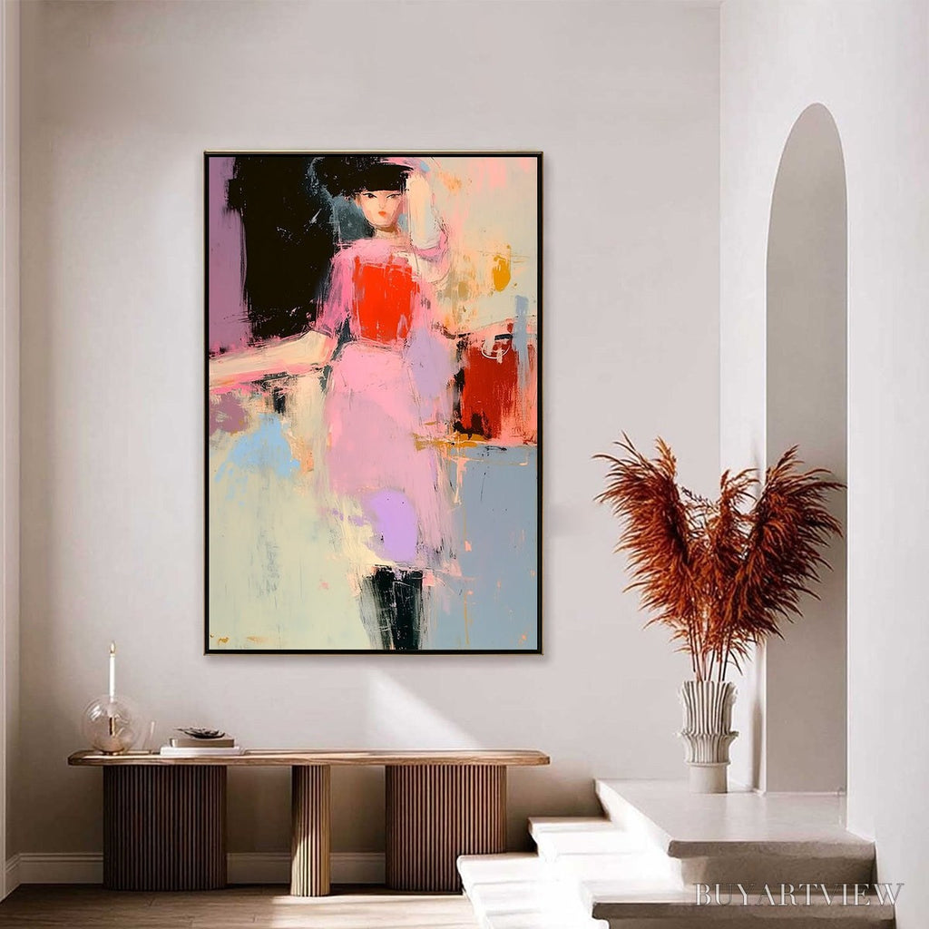 ARTOVITAS Enigma in Pink – Modern Abstract Figurative Portrait Painting - image 4