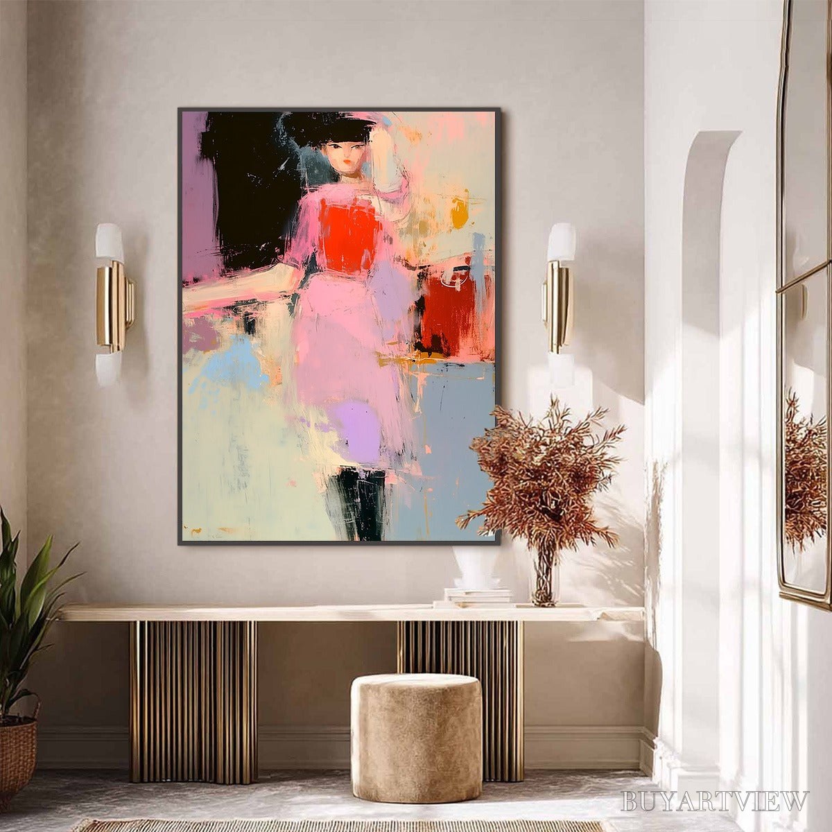 ARTOVITAS Enigma in Pink – Modern Abstract Figurative Portrait Painting - image 6