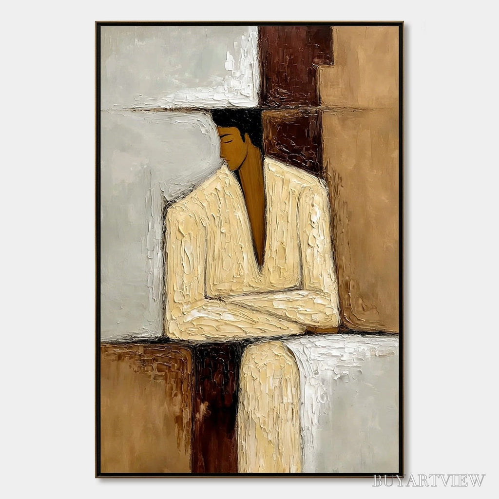 ARTOVITAS Contemplation – Textured Abstract Figurative Portrait Oil Painting - image 1
