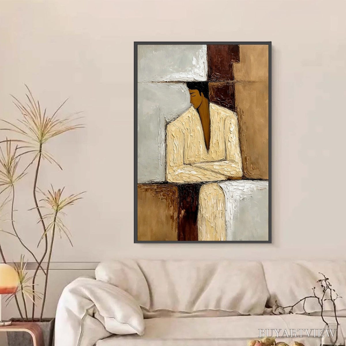 ARTOVITAS Contemplation – Textured Abstract Figurative Portrait Oil Painting - image 2