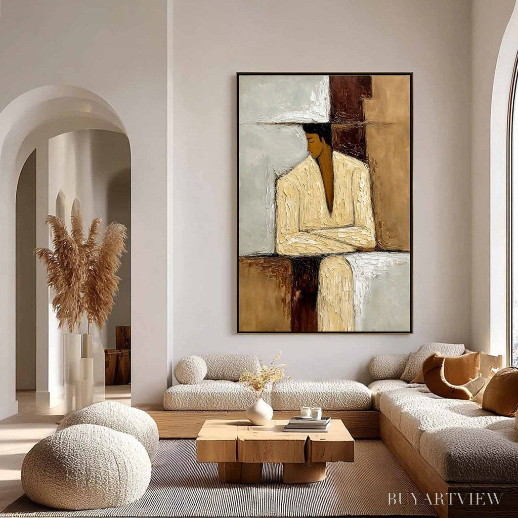 ARTOVITAS Contemplation – Textured Abstract Figurative Portrait Oil Painting - image 4