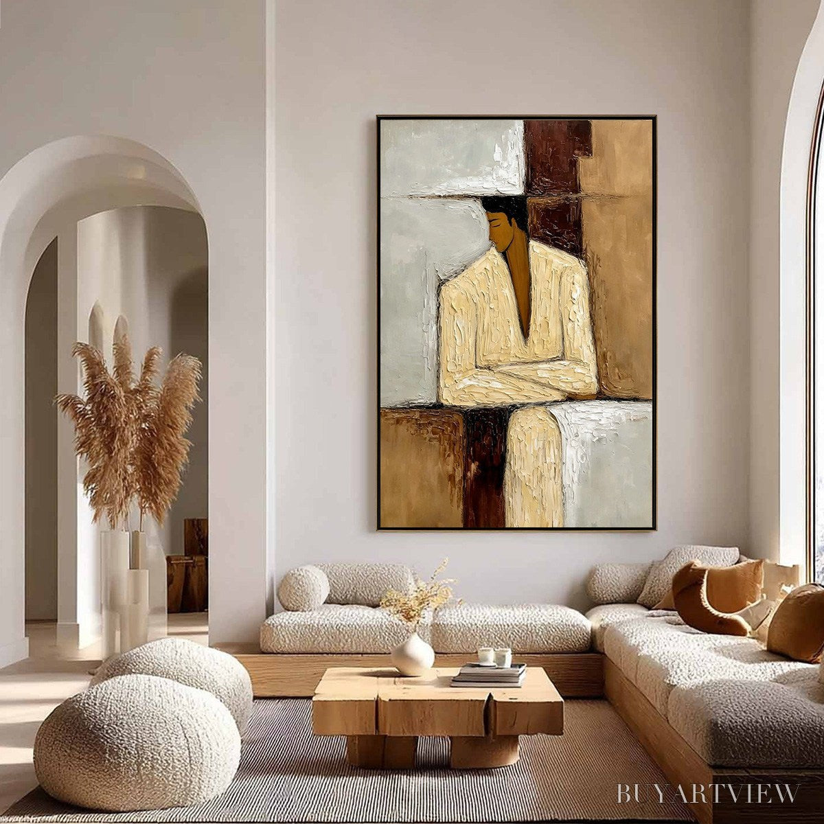 ARTOVITAS Contemplation – Textured Abstract Figurative Portrait Oil Painting - image 4