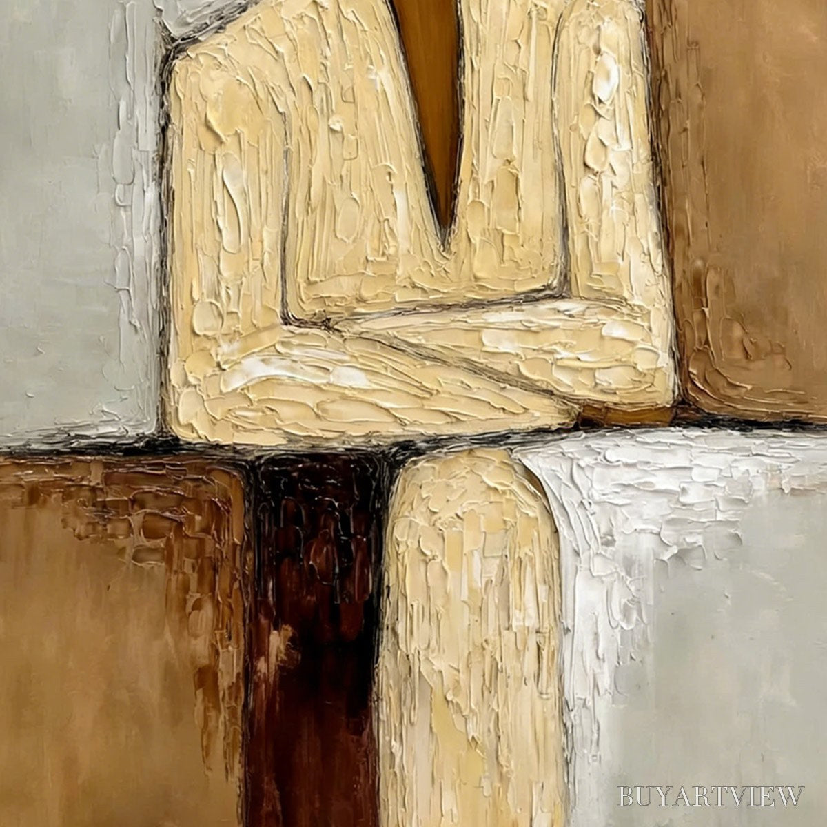 ARTOVITAS Contemplation – Textured Abstract Figurative Portrait Oil Painting - image 5