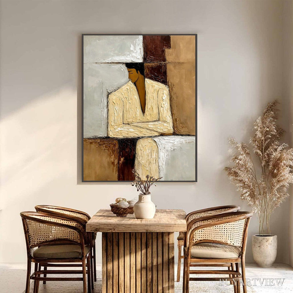 ARTOVITAS Contemplation – Textured Abstract Figurative Portrait Oil Painting - image 6