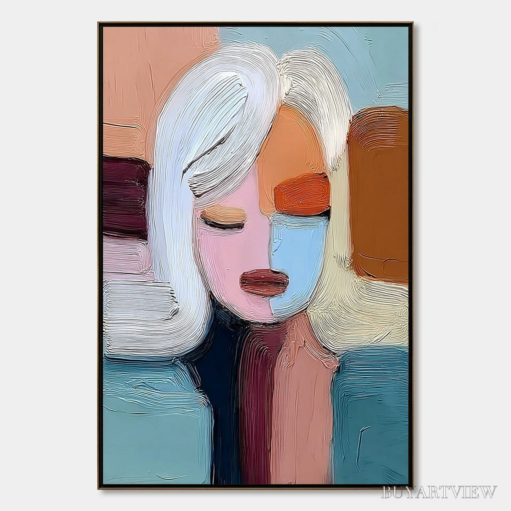 ARTOVITAS Quiet Contemplation – Textured Abstract Portrait Oil Painting - image 1