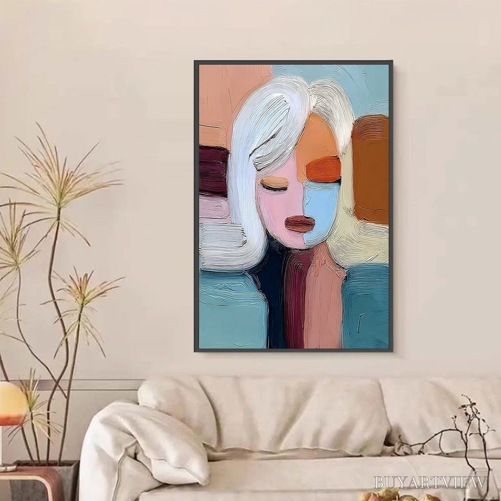 ARTOVITAS Quiet Contemplation – Textured Abstract Portrait Oil Painting - image 2