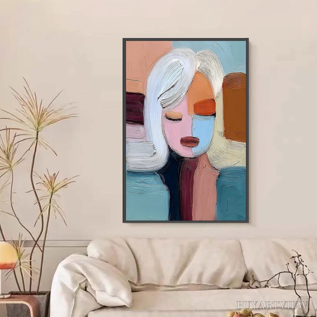 ARTOVITAS Quiet Contemplation – Textured Abstract Portrait Oil Painting - image 2