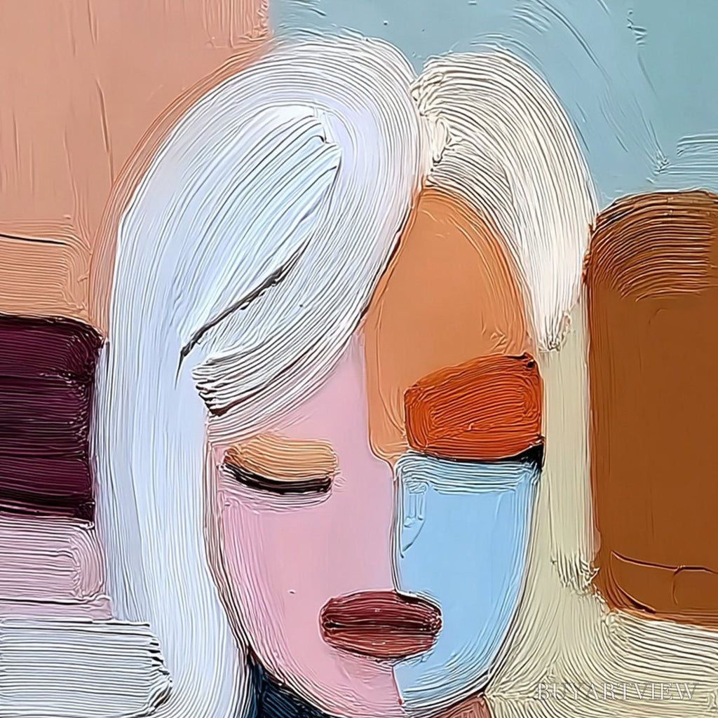 ARTOVITAS Quiet Contemplation – Textured Abstract Portrait Oil Painting - image 3