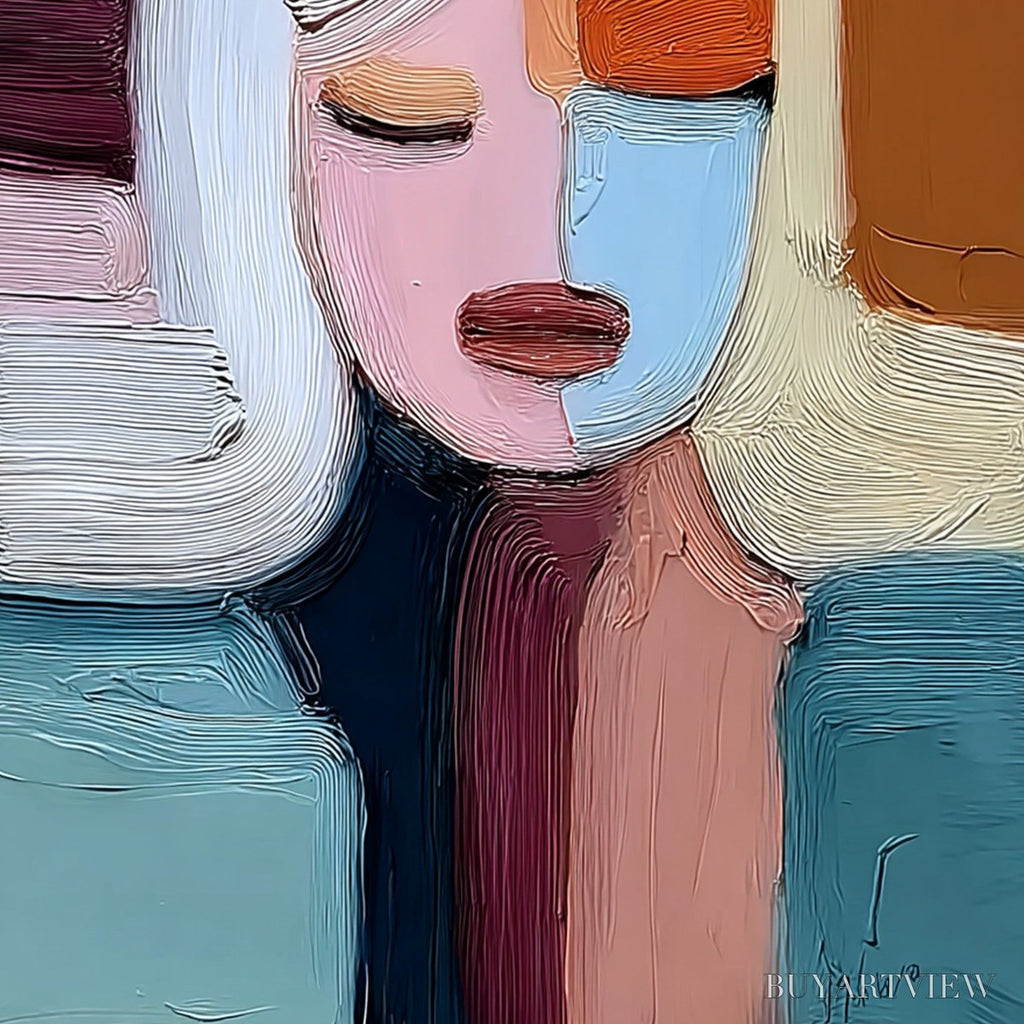 ARTOVITAS Quiet Contemplation – Textured Abstract Portrait Oil Painting - image 5