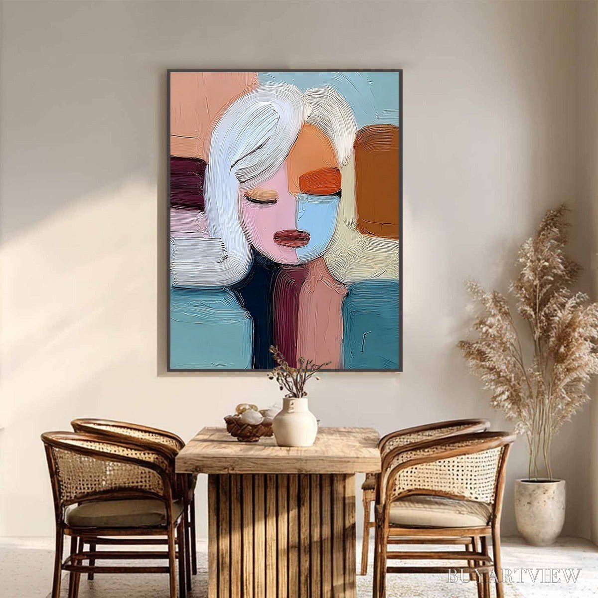 ARTOVITAS Quiet Contemplation – Textured Abstract Portrait Oil Painting - image 6