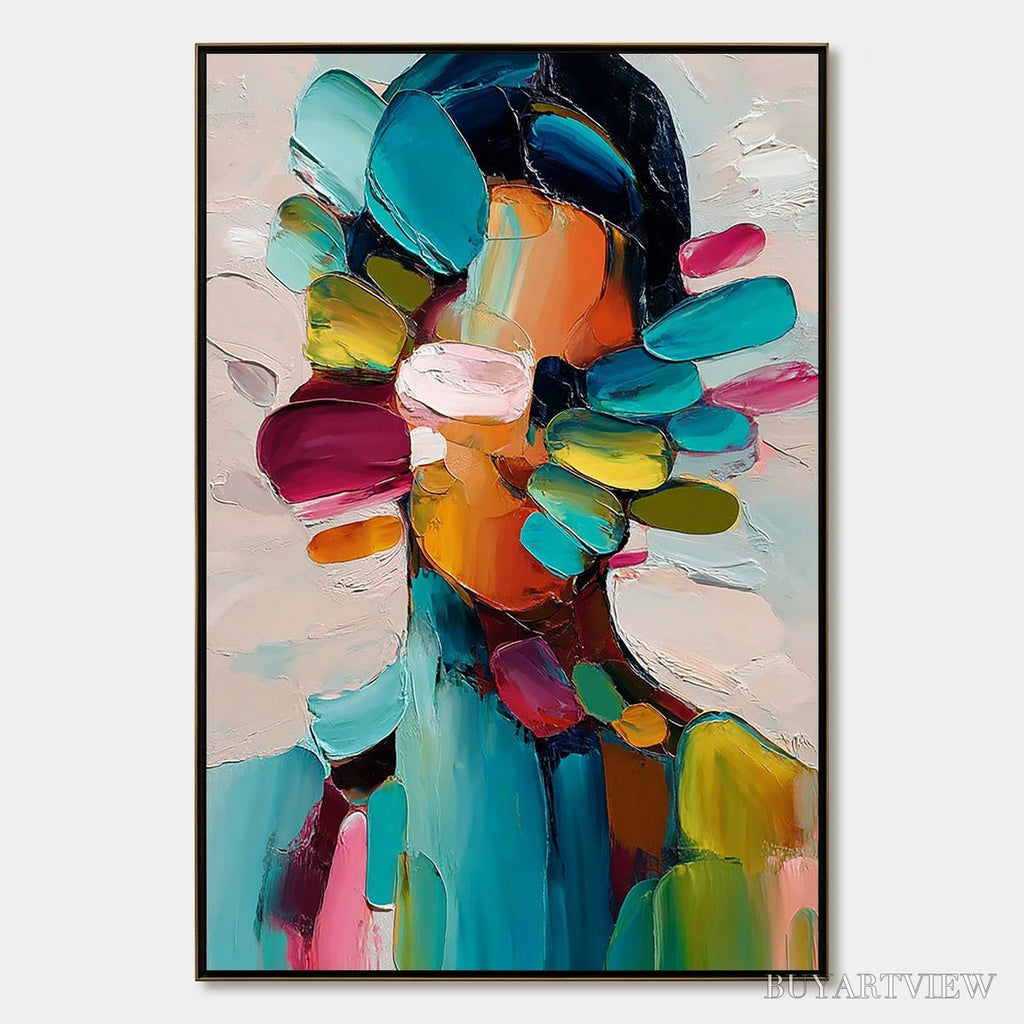 ARTOVITAS Persona in Bloom – Colorful Abstract Portrait Impasto Oil Painting - image 1