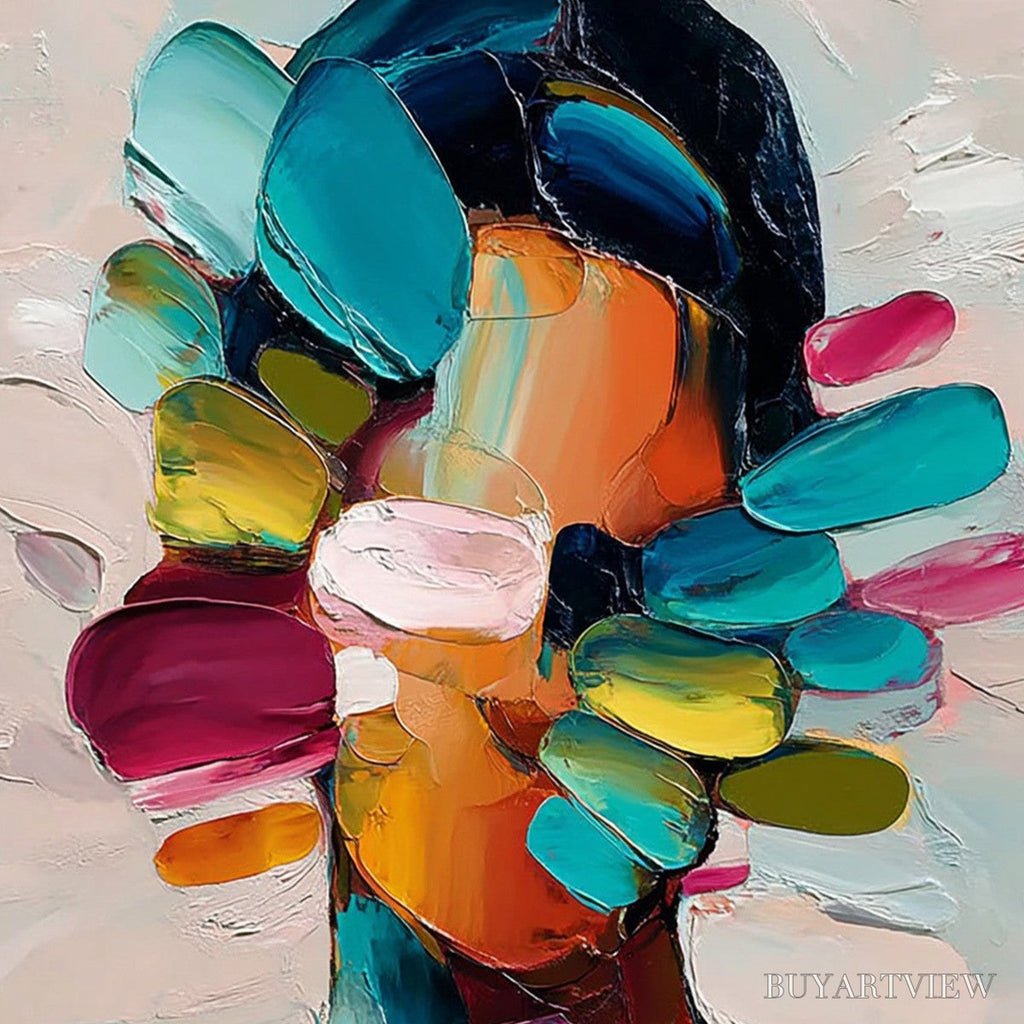 ARTOVITAS Persona in Bloom – Colorful Abstract Portrait Impasto Oil Painting - image 3