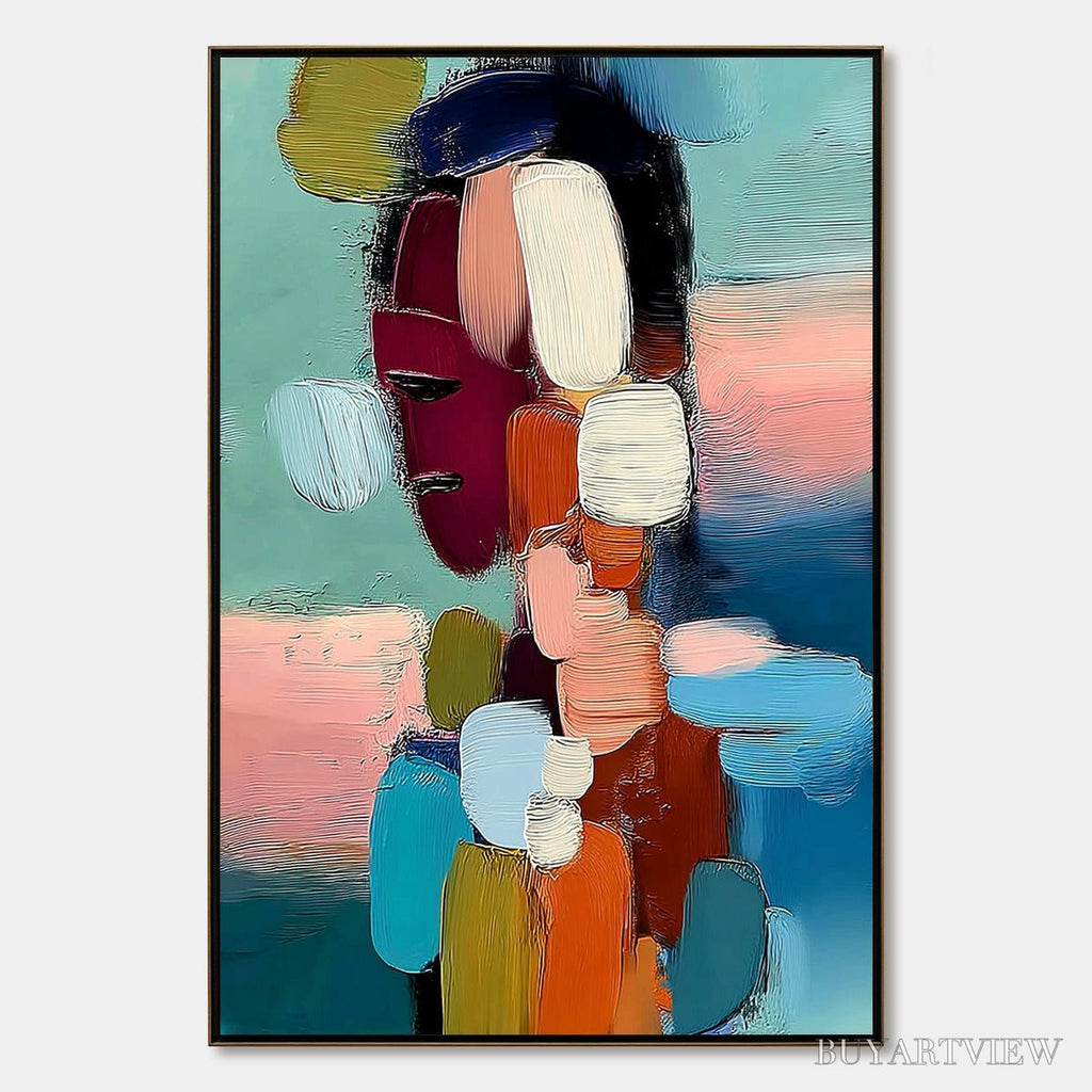 ARTOVITAS Mosaic of Thoughts – Textured Abstract Portrait Painting with Bold Colors - image 1
