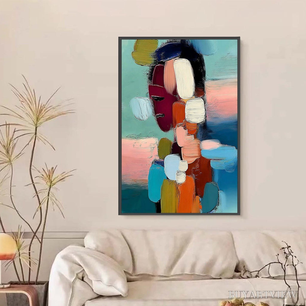 ARTOVITAS Mosaic of Thoughts – Textured Abstract Portrait Painting with Bold Colors - image 2