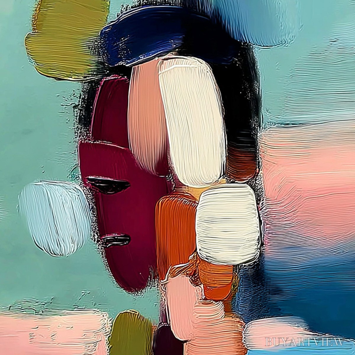 ARTOVITAS Mosaic of Thoughts – Textured Abstract Portrait Painting with Bold Colors - image 3