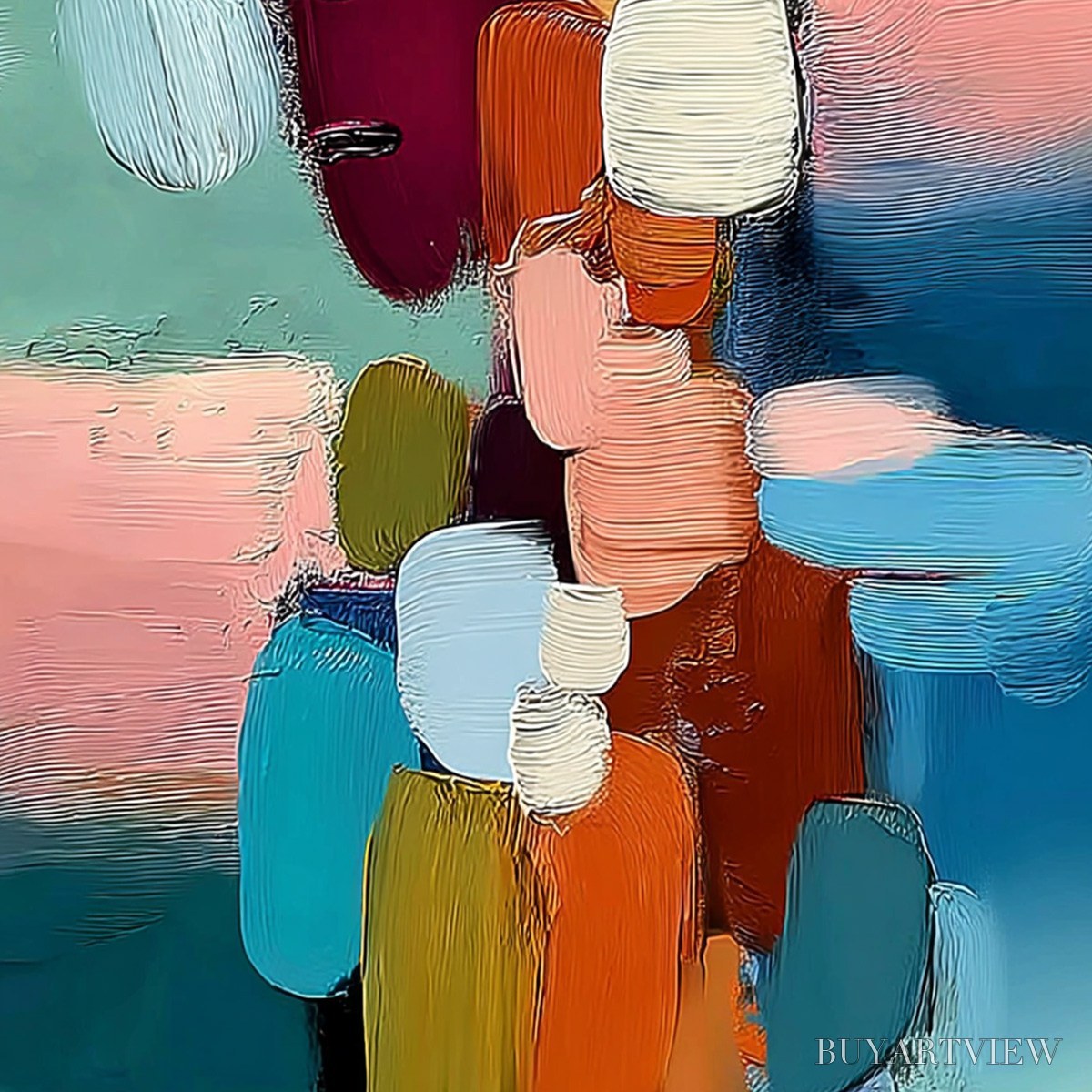 ARTOVITAS Mosaic of Thoughts – Textured Abstract Portrait Painting with Bold Colors - image 5