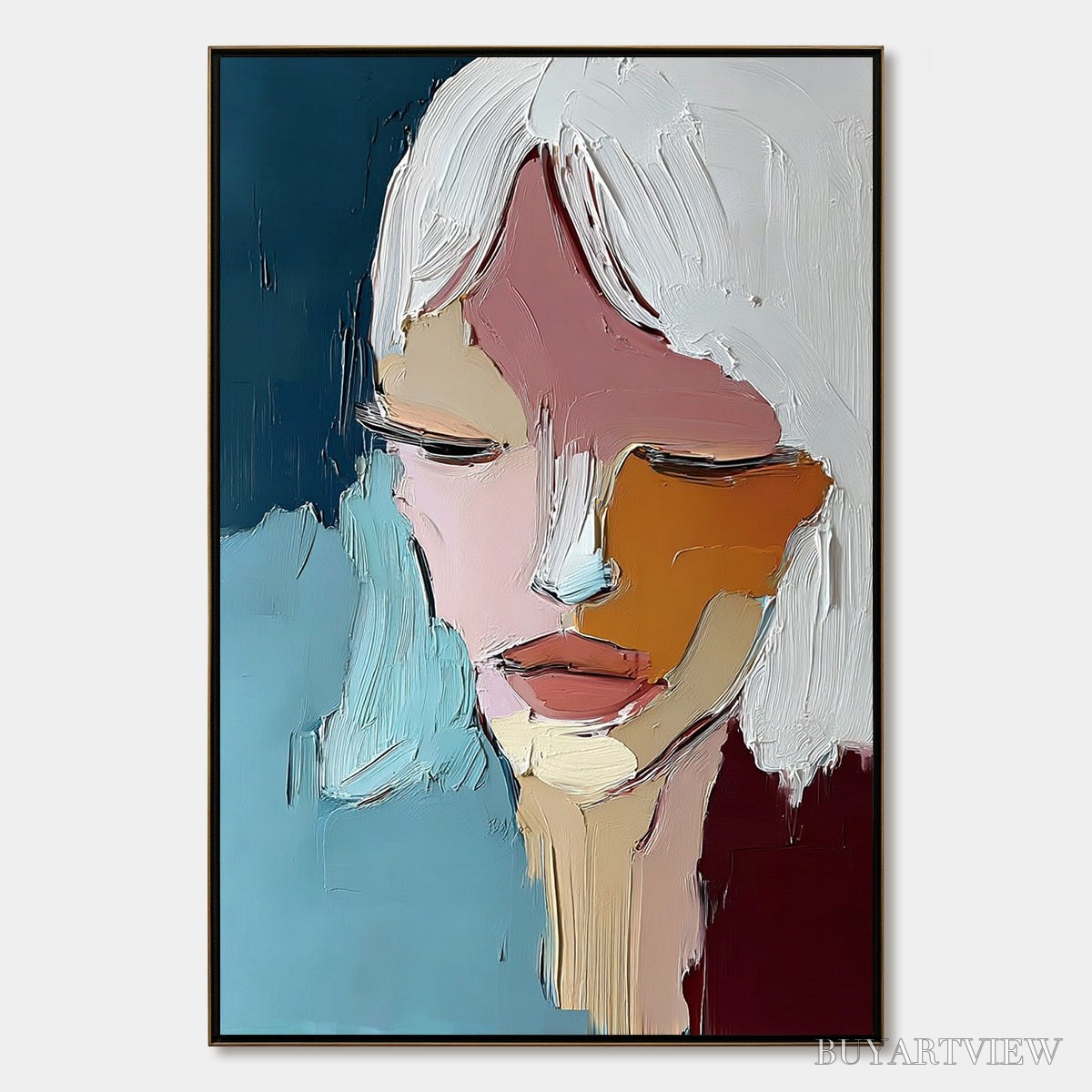 ARTOVITAS Quietude – Textured Abstract Portrait Palette Knife Oil Painting - image 1