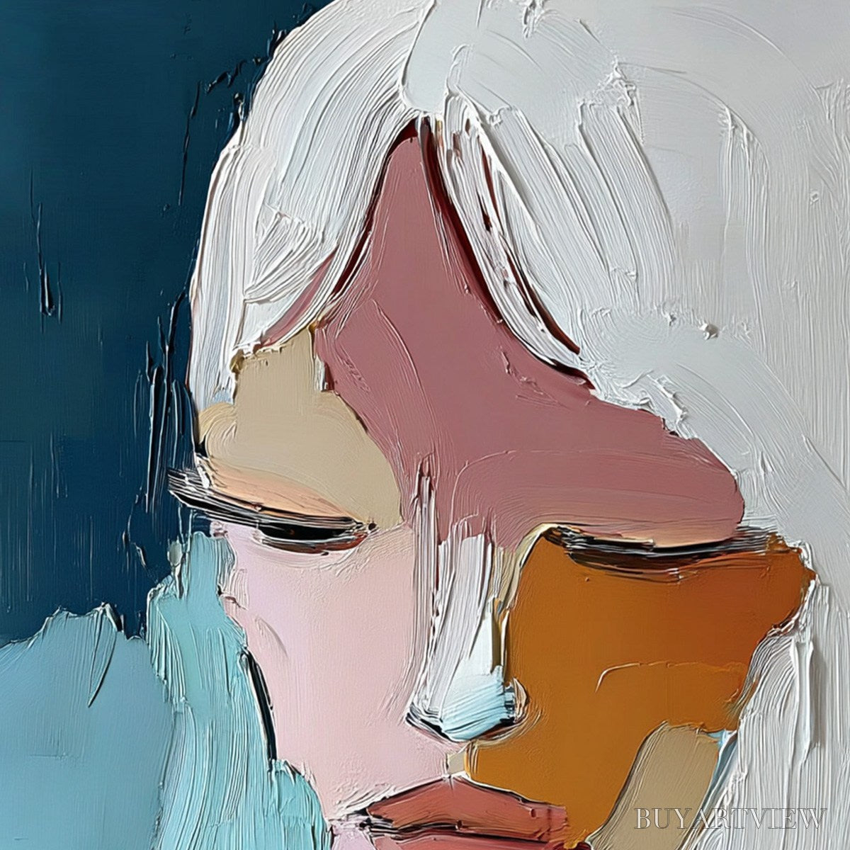 ARTOVITAS Quietude – Textured Abstract Portrait Palette Knife Oil Painting - image 3