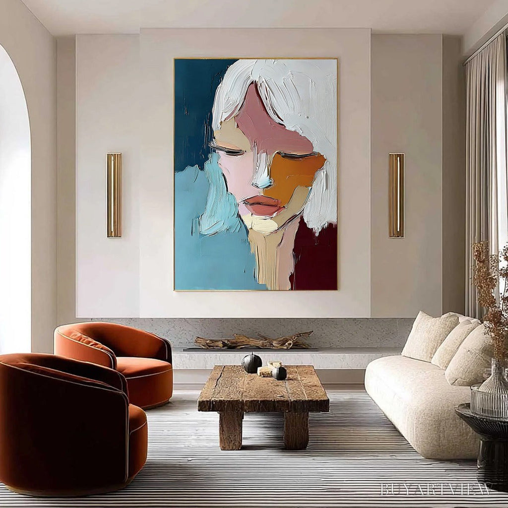 ARTOVITAS Quietude – Textured Abstract Portrait Palette Knife Oil Painting - image 4