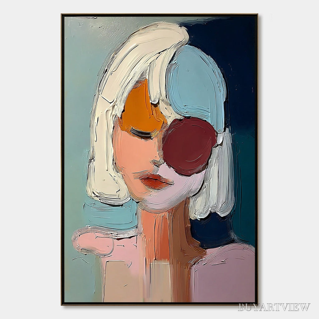 ARTOVITAS Urban Muse – Textured Abstract Portrait Oil Painting for Modern Decor - image 1