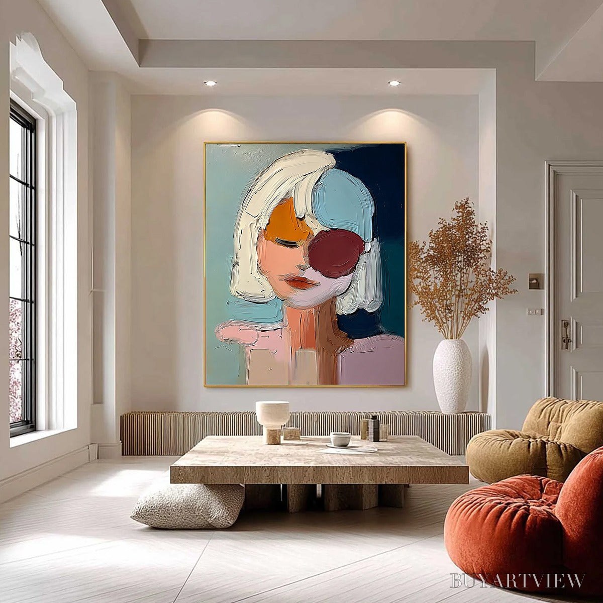 ARTOVITAS Urban Muse – Textured Abstract Portrait Oil Painting for Modern Decor - image 2