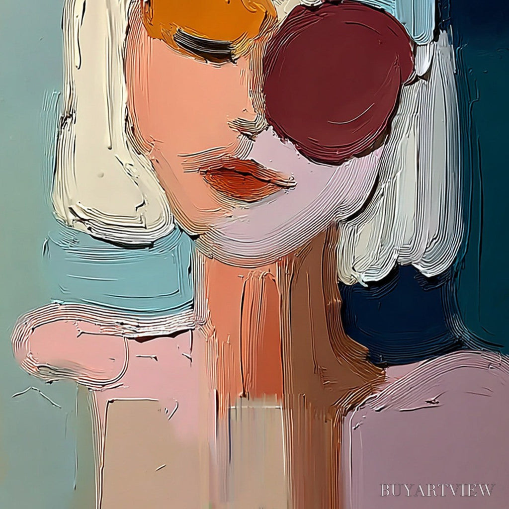 ARTOVITAS Urban Muse – Textured Abstract Portrait Oil Painting for Modern Decor - image 5