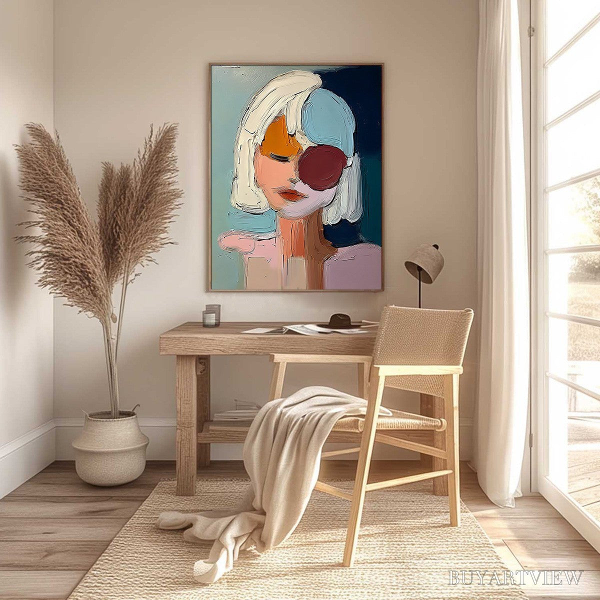 ARTOVITAS Urban Muse – Textured Abstract Portrait Oil Painting for Modern Decor - image 6