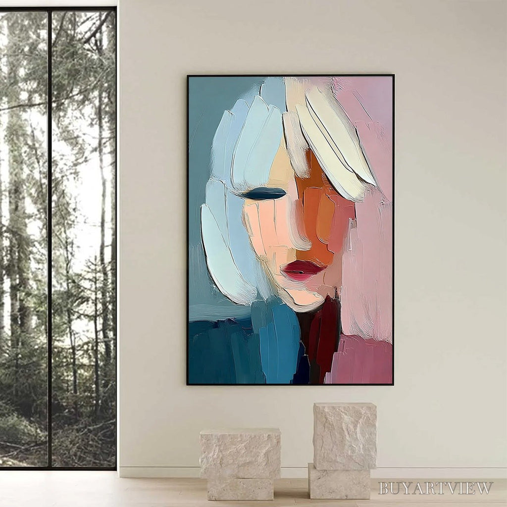 ARTOVITAS Fragmented Serenity – Colorful Abstract Portrait Impasto Oil Painting - image 2