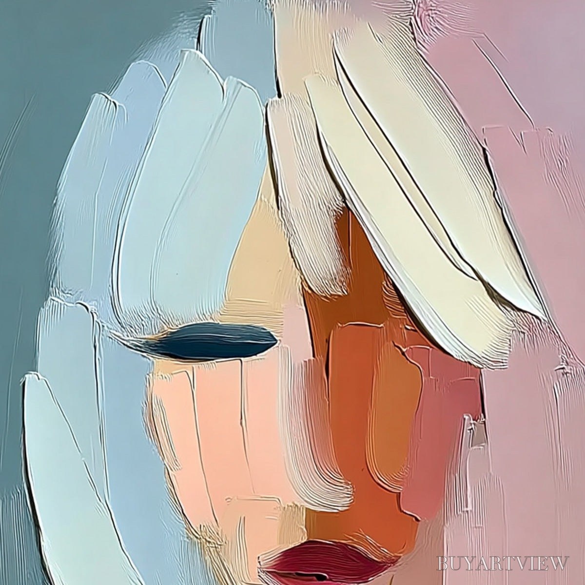 ARTOVITAS Fragmented Serenity – Colorful Abstract Portrait Impasto Oil Painting - image 3