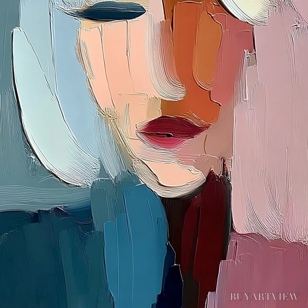 ARTOVITAS Fragmented Serenity – Colorful Abstract Portrait Impasto Oil Painting - image 5