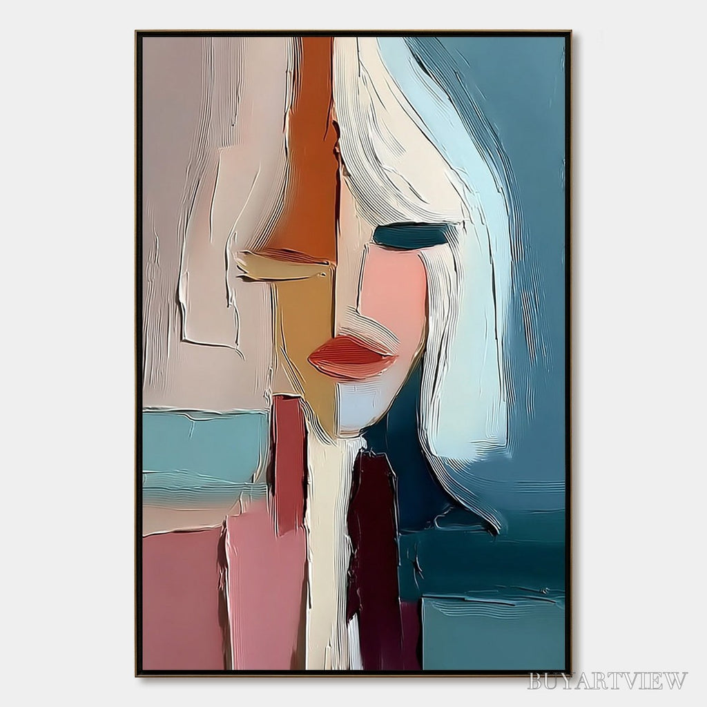 ARTOVITAS Mosaic Muse – Abstract Figurative Portrait Oil Painting with Heavy Texture - image 1