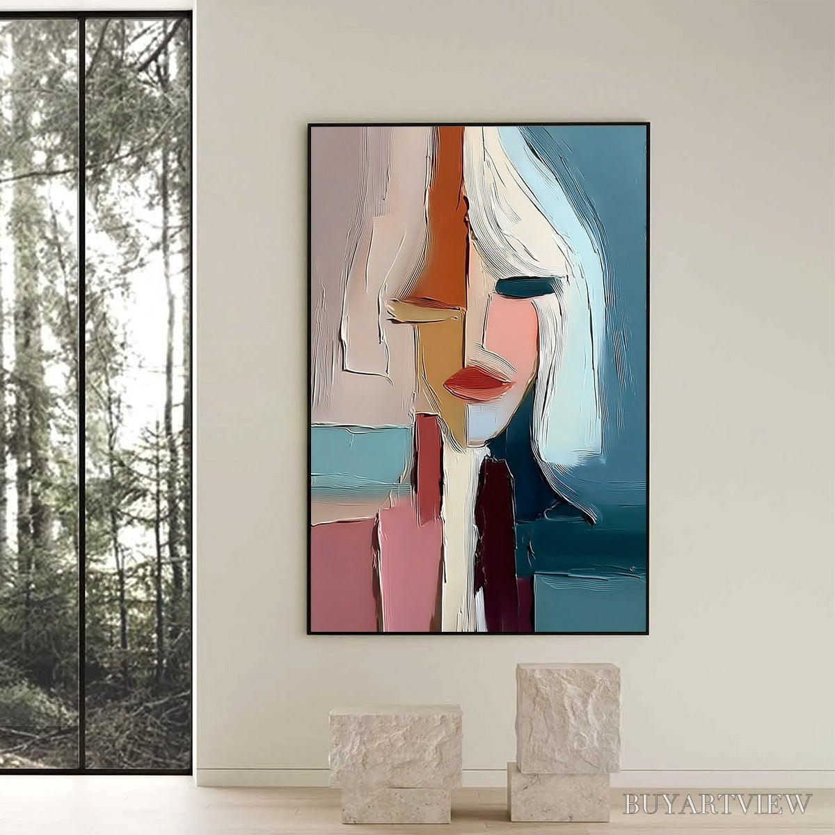 ARTOVITAS Mosaic Muse – Abstract Figurative Portrait Oil Painting with Heavy Texture - image 2
