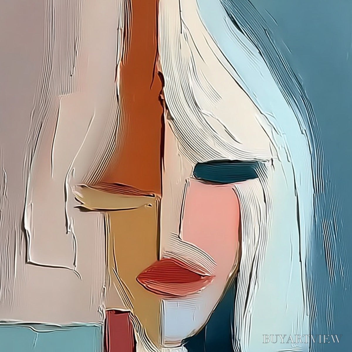 ARTOVITAS Mosaic Muse – Abstract Figurative Portrait Oil Painting with Heavy Texture - image 3