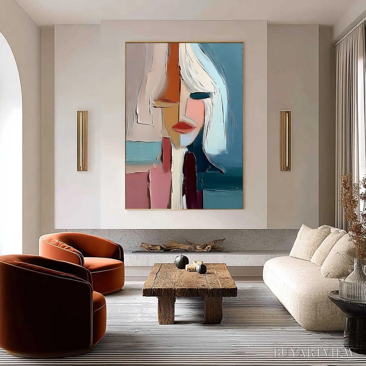 ARTOVITAS Mosaic Muse – Abstract Figurative Portrait Oil Painting with Heavy Texture - image 4