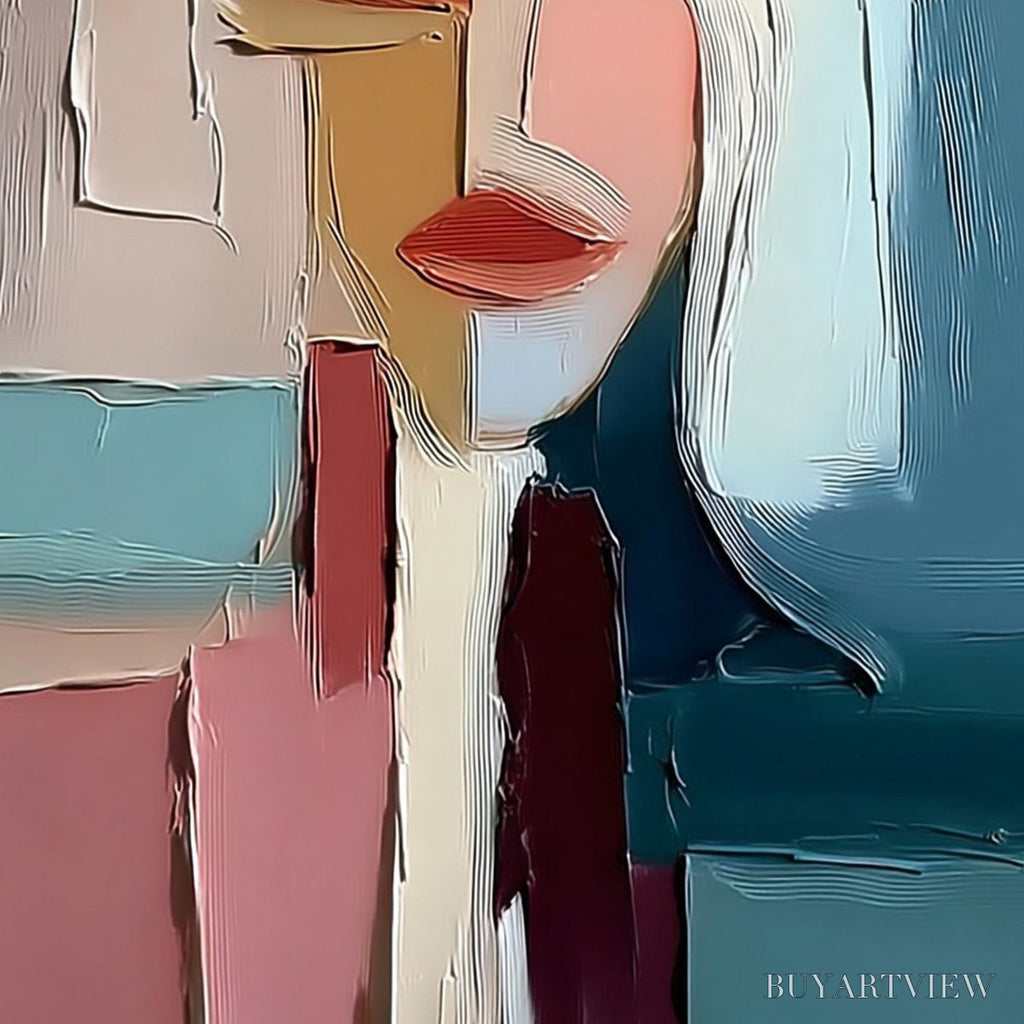 ARTOVITAS Mosaic Muse – Abstract Figurative Portrait Oil Painting with Heavy Texture - image 5