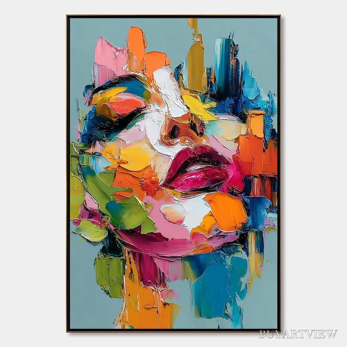 ARTOVITAS Chromatic Muse – Colorful Abstract Impasto Portrait Palette Knife Painting - image 1