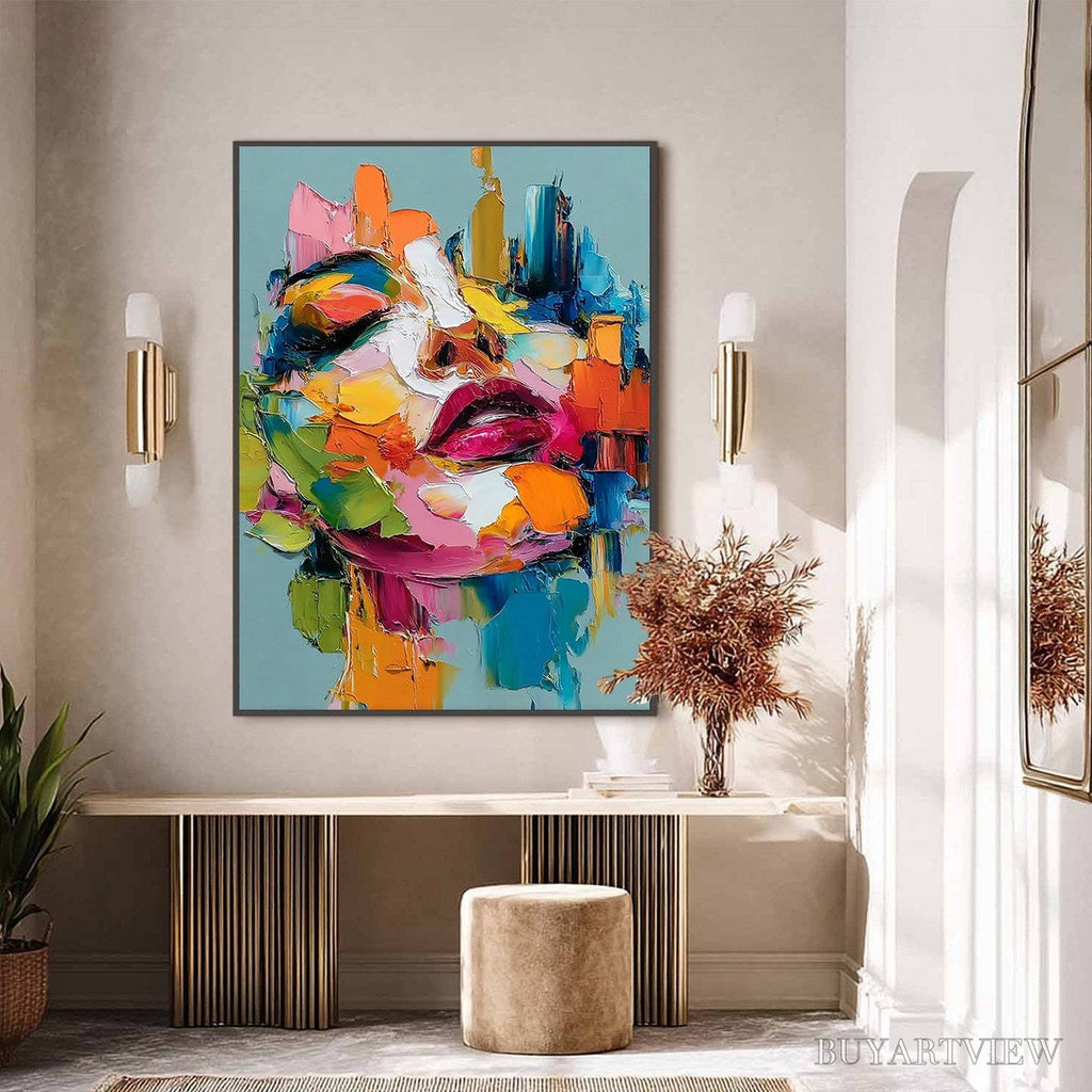 ARTOVITAS Chromatic Muse – Colorful Abstract Impasto Portrait Palette Knife Painting - image 2
