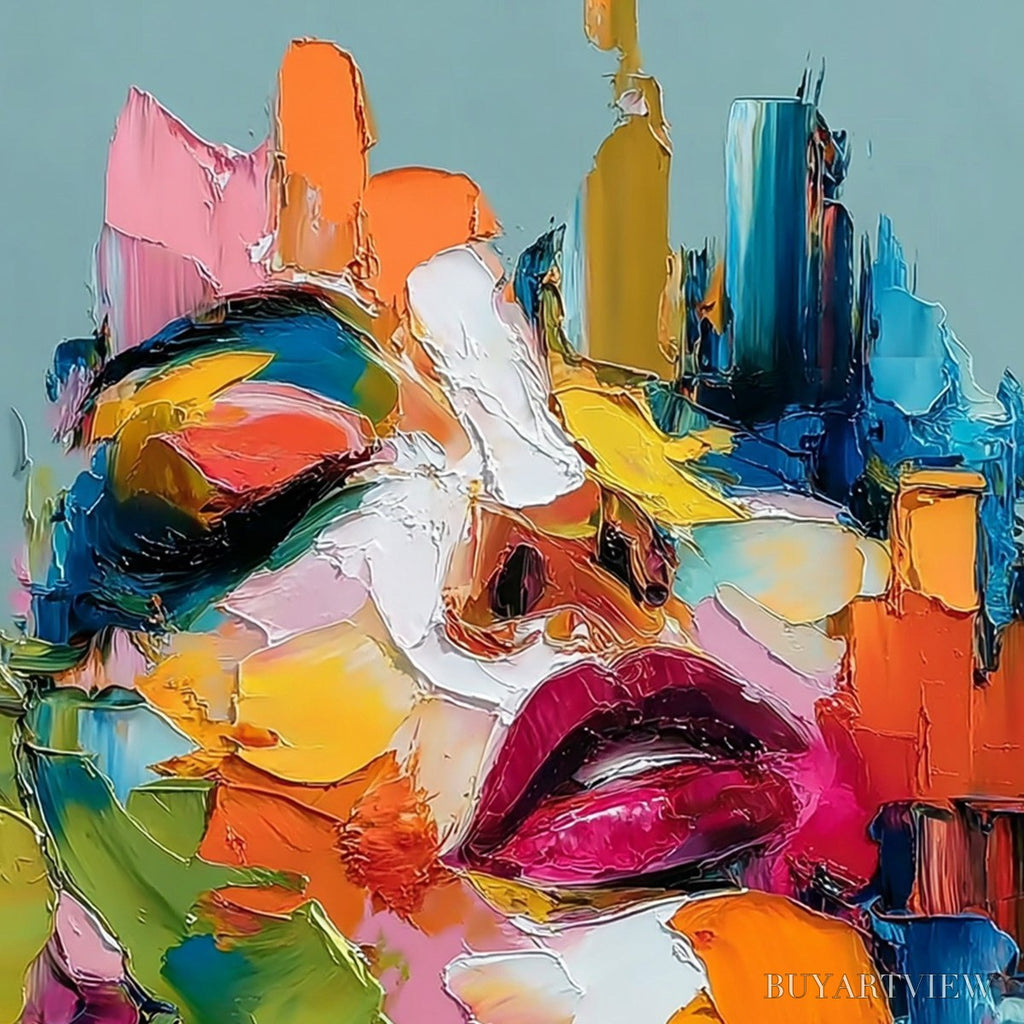 ARTOVITAS Chromatic Muse – Colorful Abstract Impasto Portrait Palette Knife Painting - image 3