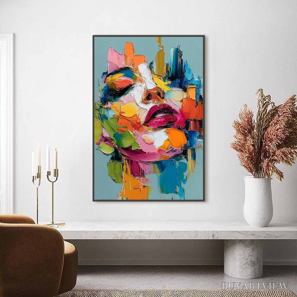 ARTOVITAS Chromatic Muse – Colorful Abstract Impasto Portrait Palette Knife Painting - image 4