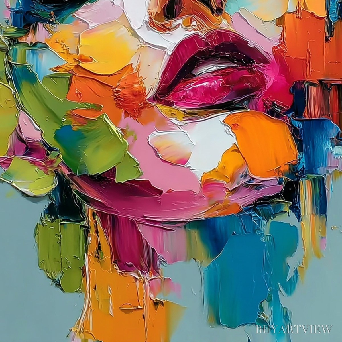 ARTOVITAS Chromatic Muse – Colorful Abstract Impasto Portrait Palette Knife Painting - image 5