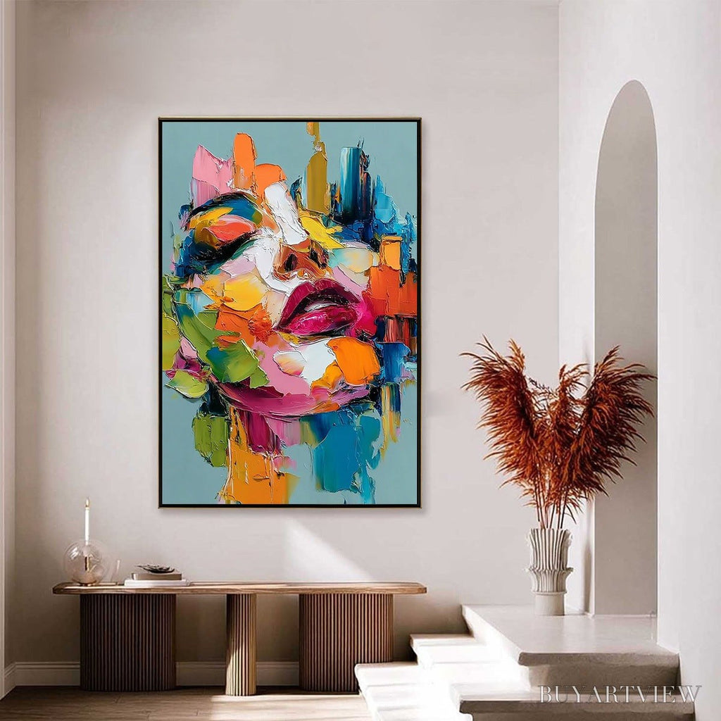 ARTOVITAS Chromatic Muse – Colorful Abstract Impasto Portrait Palette Knife Painting - image 6