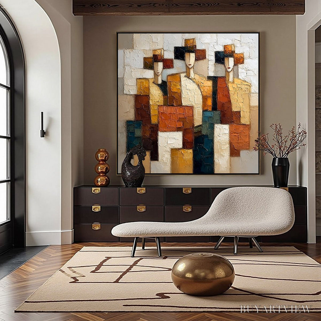 ARTOVITAS the Triad – Textured Geometric Figurative Portrait Painting - image 4