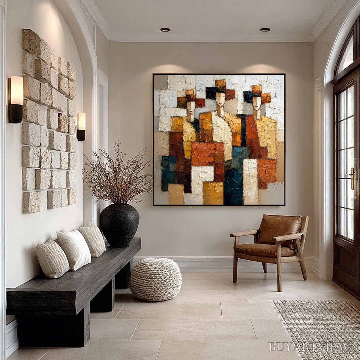 ARTOVITAS the Triad – Textured Geometric Figurative Portrait Painting - image 6