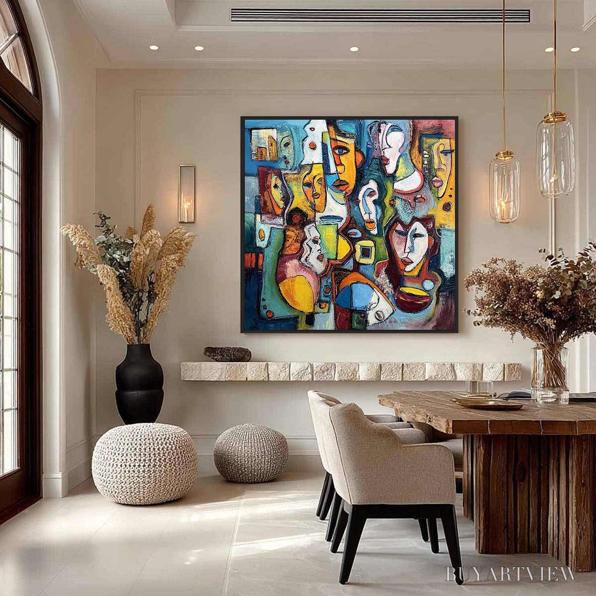 ARTOVITAS Mosaic of Minds – Colorful Abstract Figurative Faces Oil Painting - image 4
