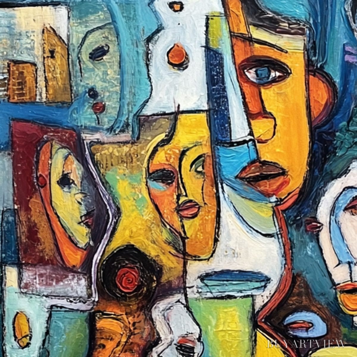 ARTOVITAS Mosaic of Minds – Colorful Abstract Figurative Faces Oil Painting - image 5