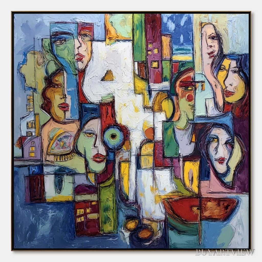 ARTOVITAS Urban Mosaic – Large Square Abstract Figurative - image 1